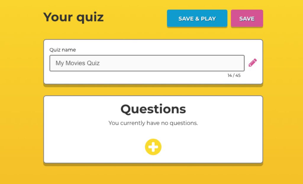 White build a quiz form on yellow background