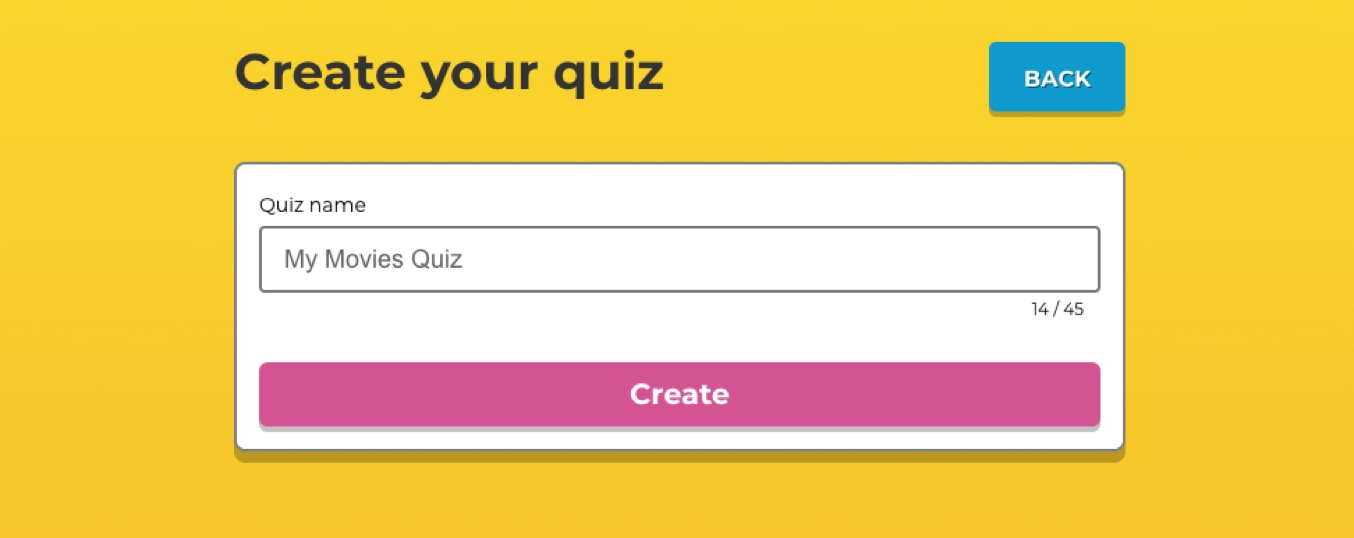 White form on yellow background enabling you to create your own quiz