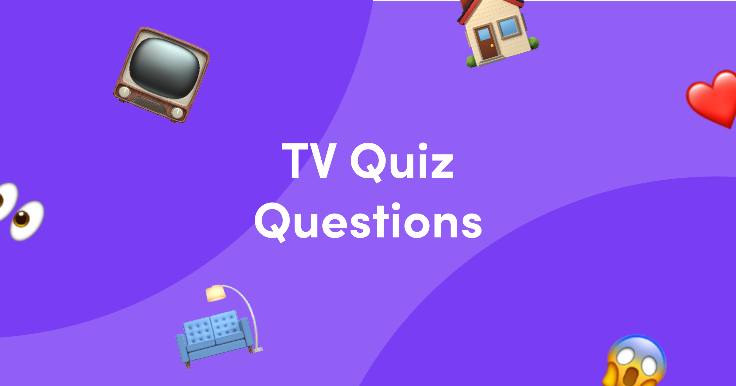 emojis on purple background for TV quiz questions and answers
