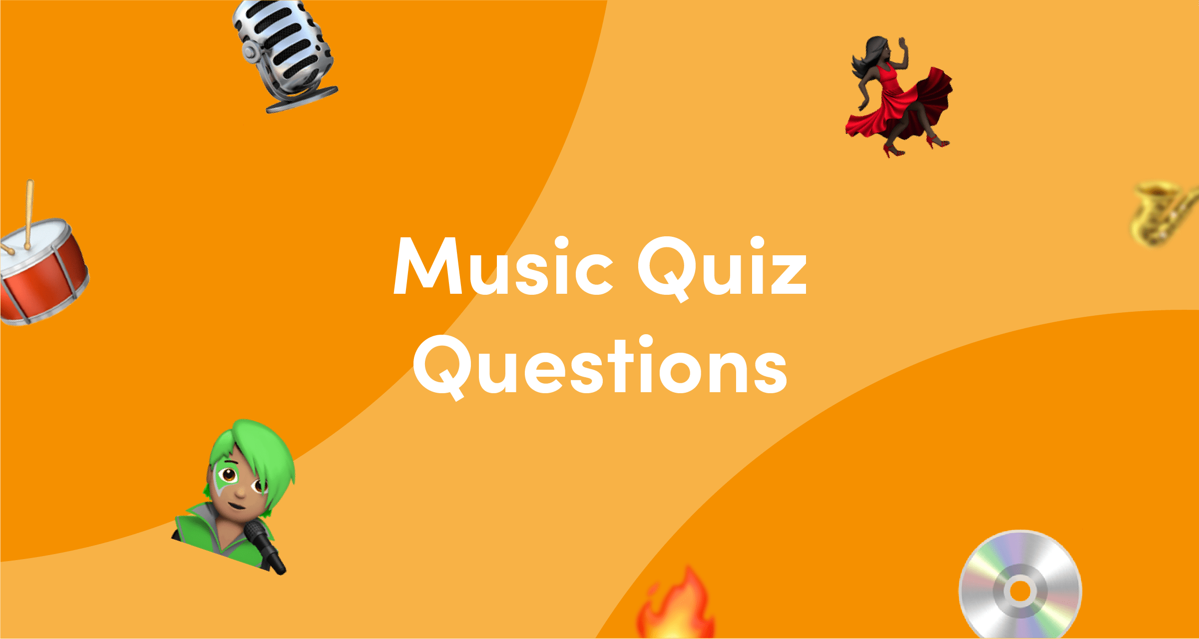 Emojis on orange background for music quiz questions and answers