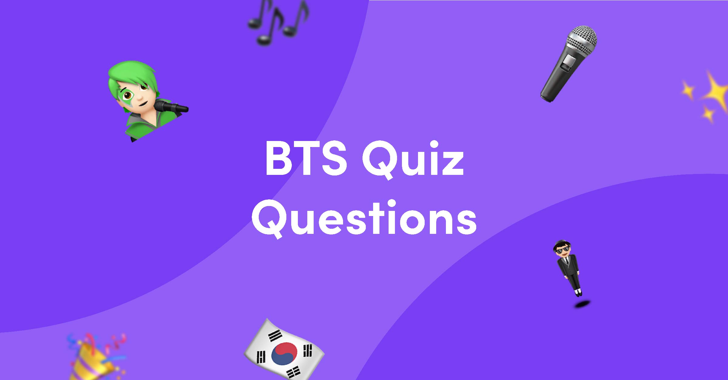 Purple background with emojis for BTS quiz quiz questions and answers