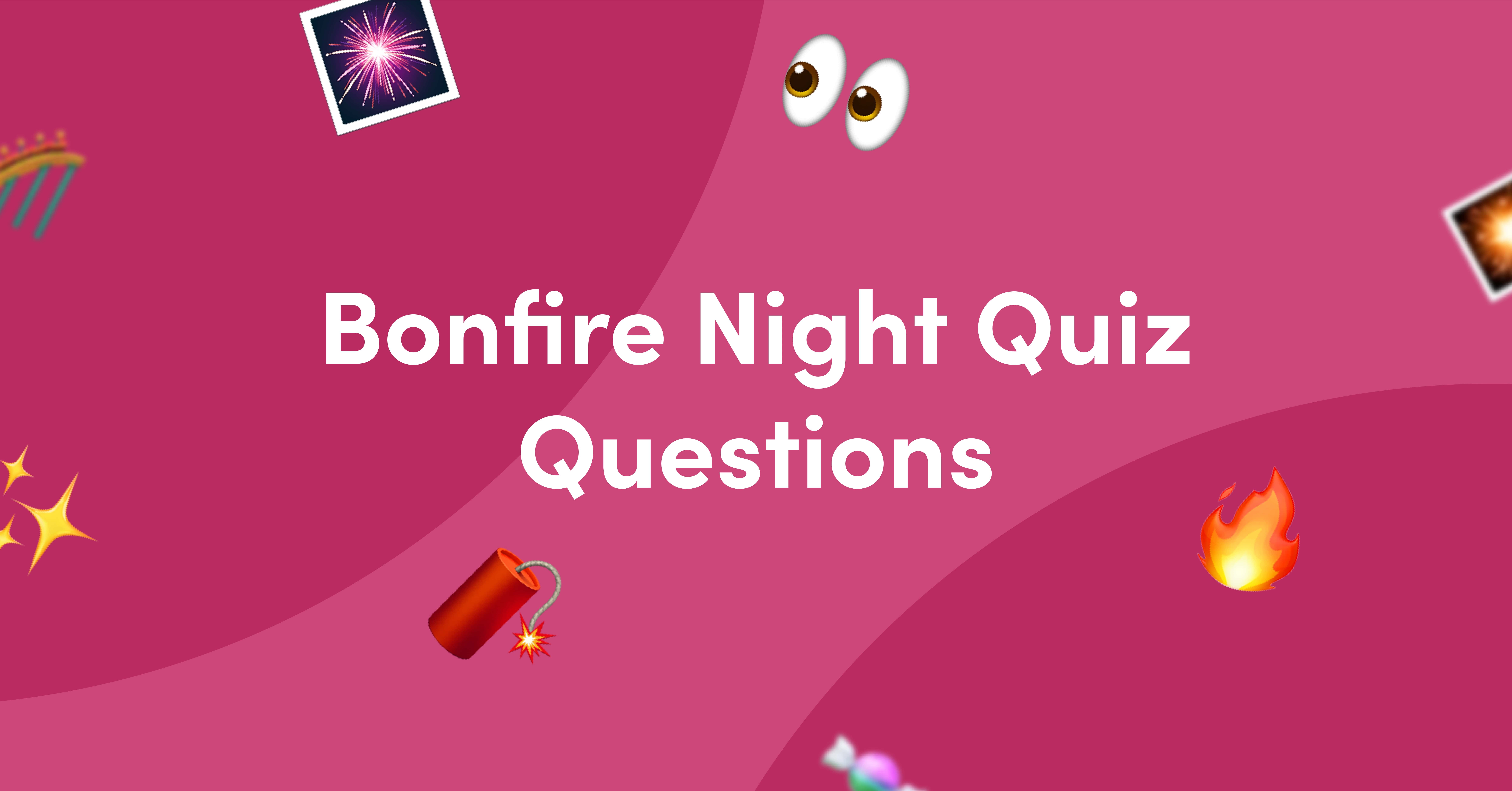 Pink background with emojis for Bonfire Night quiz quiz questions and answers