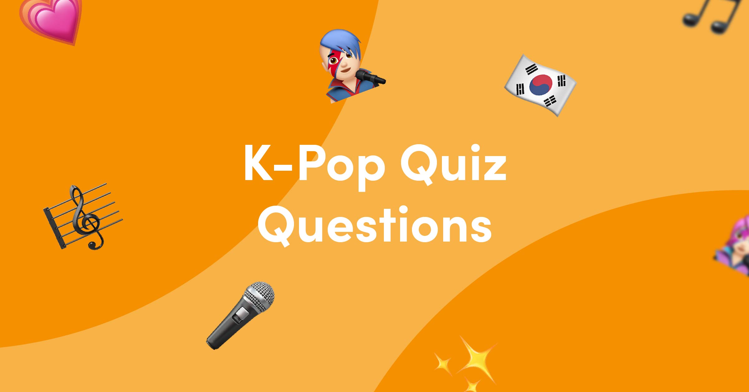 Emojis on orange background for K-Pop quiz questions and answers
