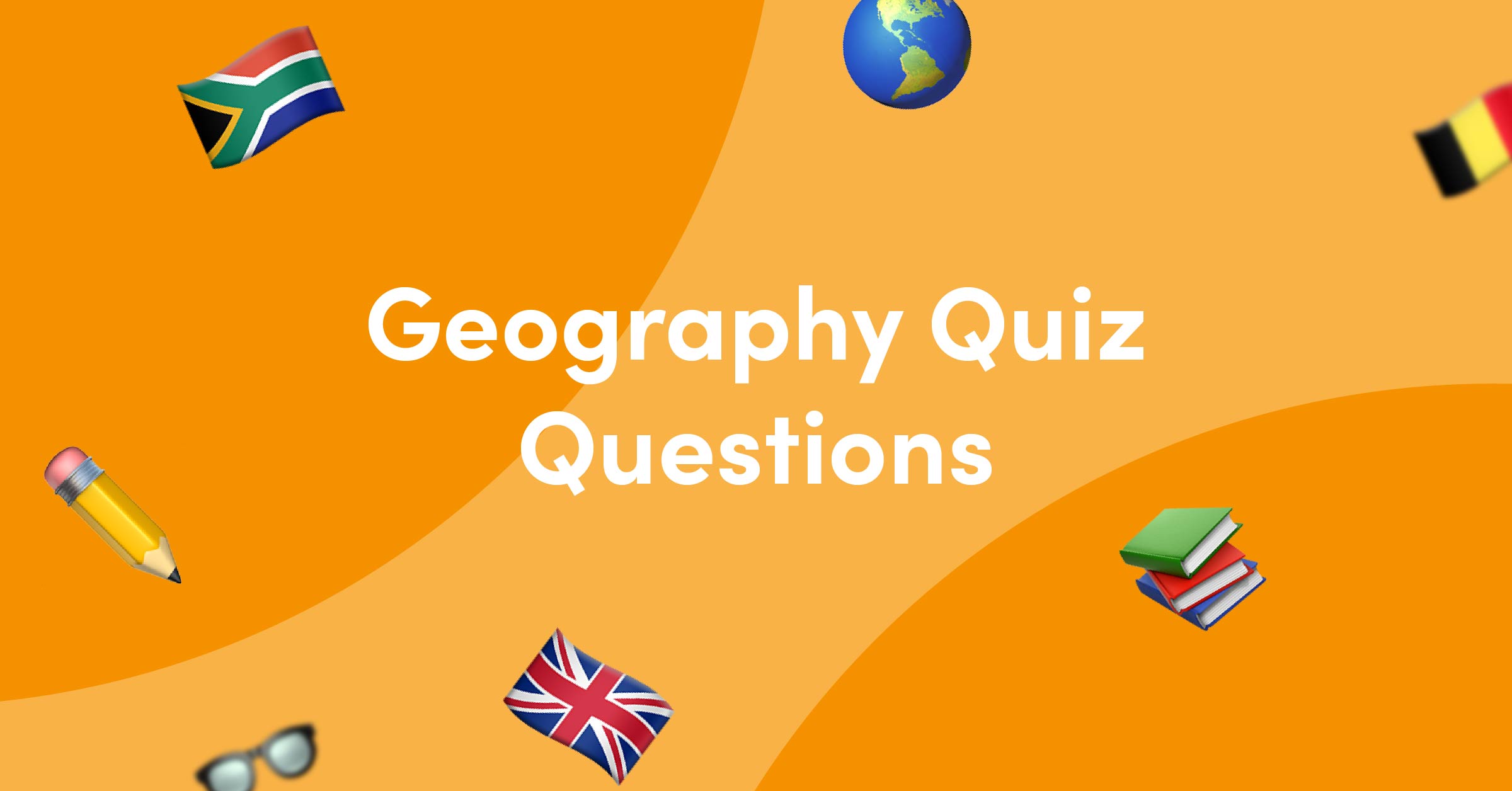 Emojis on orange background for geography quiz questions and answers