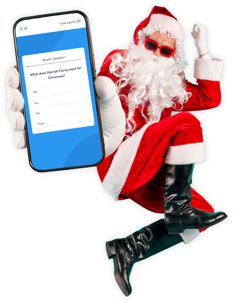 Santa Clause playing Christmas party quiz with KwizzBit
